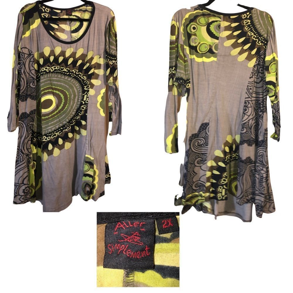 Aller Simplement 2X Long Sleeve Green Dress